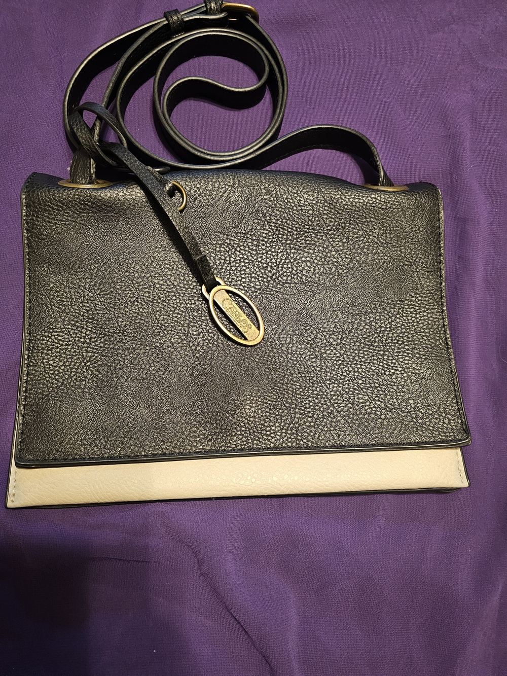 Carlos By Carlos Santana -Black and Cream Leather Crossbody Bag